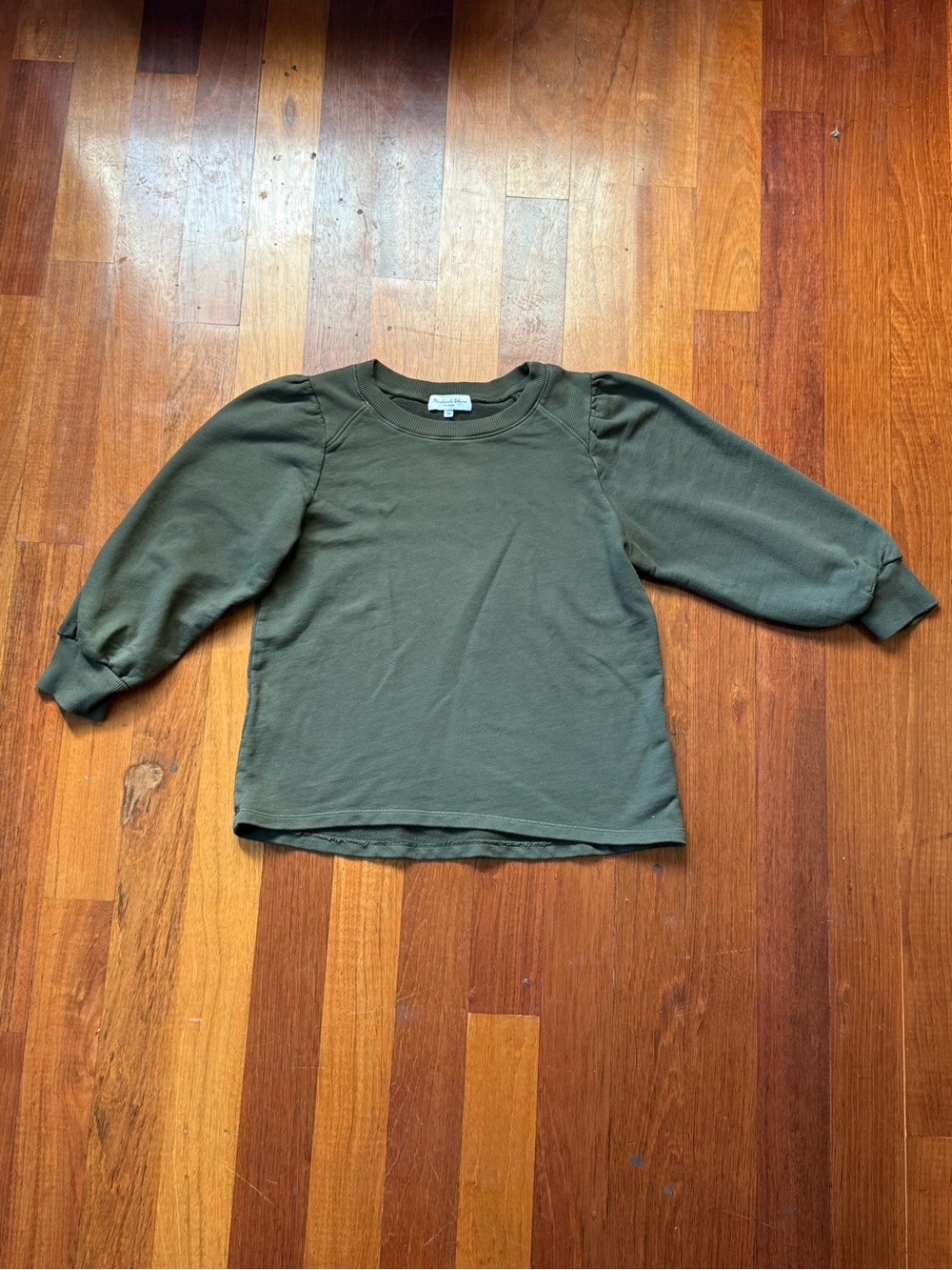 Michael Stars Olive Green 3/4 Length Puff Sleeve Sweatshirt100% Cotton Size XS